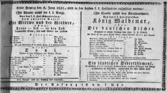 Theaterzettel (Oper und Burgtheater in Wien) 18210608 Seite: 1