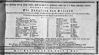 Theaterzettel (Oper und Burgtheater in Wien) 18210609 Seite: 1