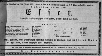 Theaterzettel (Oper und Burgtheater in Wien) 18210616 Seite: 1