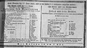 Theaterzettel (Oper und Burgtheater in Wien) 18210617 Seite: 1