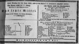 Theaterzettel (Oper und Burgtheater in Wien) 18210619 Seite: 1