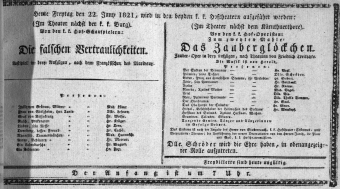 Theaterzettel (Oper und Burgtheater in Wien) 18210622 Seite: 1