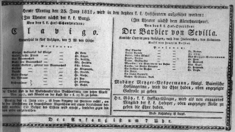 Theaterzettel (Oper und Burgtheater in Wien) 18210625 Seite: 1