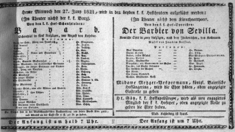 Theaterzettel (Oper und Burgtheater in Wien) 18210627 Seite: 1