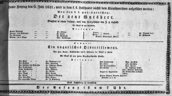 Theaterzettel (Oper und Burgtheater in Wien) 18210706 Seite: 1