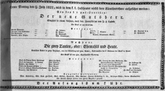 Theaterzettel (Oper und Burgtheater in Wien) 18210709 Seite: 1