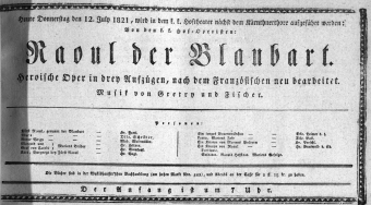Theaterzettel (Oper und Burgtheater in Wien) 18210712 Seite: 1