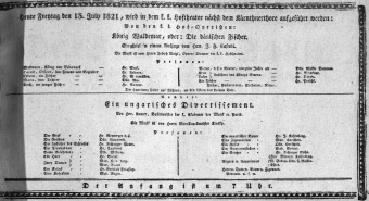 Theaterzettel (Oper und Burgtheater in Wien) 18210713 Seite: 1