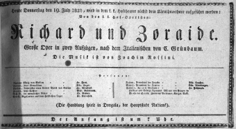 Theaterzettel (Oper und Burgtheater in Wien) 18210719 Seite: 1
