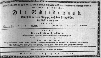 Theaterzettel (Oper und Burgtheater in Wien) 18210727 Seite: 1