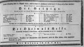 Theaterzettel (Oper und Burgtheater in Wien) 18210811 Seite: 1