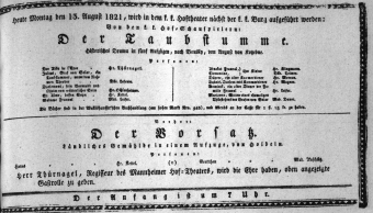 Theaterzettel (Oper und Burgtheater in Wien) 18210813 Seite: 1