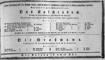 Theaterzettel (Oper und Burgtheater in Wien) 18210814 Seite: 1