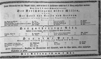 Theaterzettel (Oper und Burgtheater in Wien) 18210822 Seite: 1