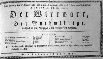 Theaterzettel (Oper und Burgtheater in Wien) 18210826 Seite: 1