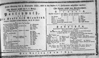 Theaterzettel (Oper und Burgtheater in Wien) 18210902 Seite: 1