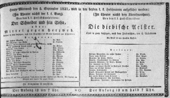 Theaterzettel (Oper und Burgtheater in Wien) 18210905 Seite: 1