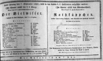 Theaterzettel (Oper und Burgtheater in Wien) 18210907 Seite: 1