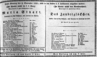 Theaterzettel (Oper und Burgtheater in Wien) 18210909 Seite: 1