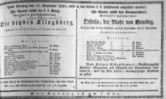 Theaterzettel (Oper und Burgtheater in Wien) 18210911 Seite: 1
