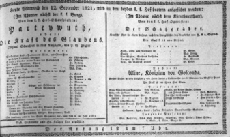 Theaterzettel (Oper und Burgtheater in Wien) 18210912 Seite: 1