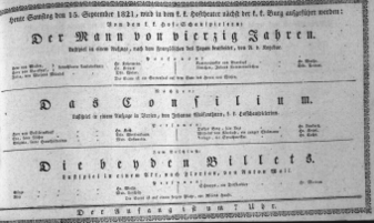 Theaterzettel (Oper und Burgtheater in Wien) 18210915 Seite: 1