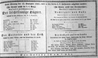 Theaterzettel (Oper und Burgtheater in Wien) 18210916 Seite: 1
