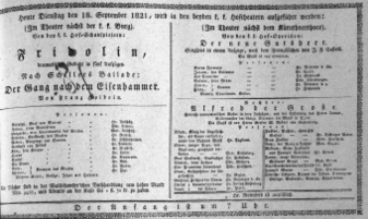 Theaterzettel (Oper und Burgtheater in Wien) 18210918 Seite: 1