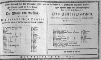 Theaterzettel (Oper und Burgtheater in Wien) 18210919 Seite: 1