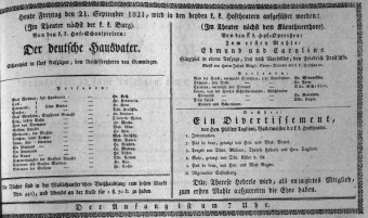 Theaterzettel (Oper und Burgtheater in Wien) 18210921 Seite: 1