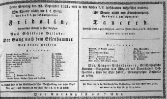 Theaterzettel (Oper und Burgtheater in Wien) 18210923 Seite: 1