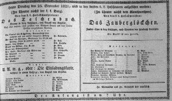 Theaterzettel (Oper und Burgtheater in Wien) 18210925 Seite: 1