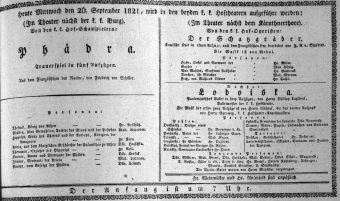 Theaterzettel (Oper und Burgtheater in Wien) 18210926 Seite: 1
