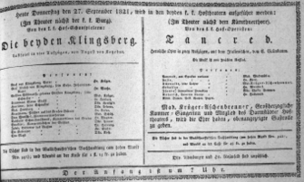 Theaterzettel (Oper und Burgtheater in Wien) 18210927 Seite: 1