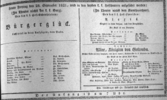 Theaterzettel (Oper und Burgtheater in Wien) 18210928 Seite: 1