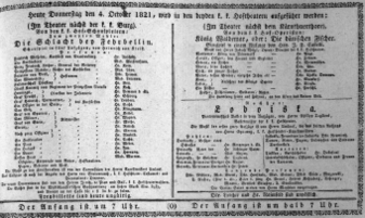 Theaterzettel (Oper und Burgtheater in Wien) 18211004 Seite: 1