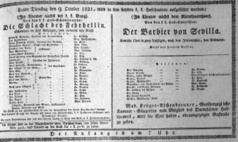 Theaterzettel (Oper und Burgtheater in Wien) 18211009 Seite: 1