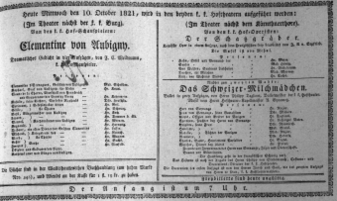 Theaterzettel (Oper und Burgtheater in Wien) 18211010 Seite: 1