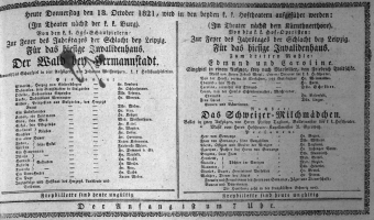 Theaterzettel (Oper und Burgtheater in Wien) 18211018 Seite: 1