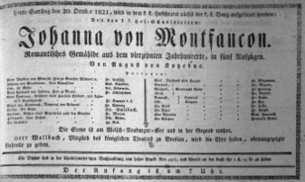 Theaterzettel (Oper und Burgtheater in Wien) 18211020 Seite: 1