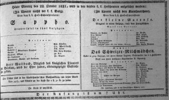 Theaterzettel (Oper und Burgtheater in Wien) 18211022 Seite: 1