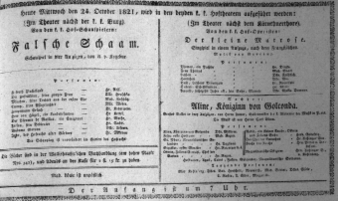 Theaterzettel (Oper und Burgtheater in Wien) 18211024 Seite: 1