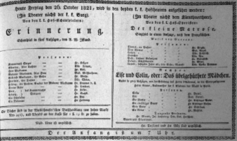 Theaterzettel (Oper und Burgtheater in Wien) 18211026 Seite: 1