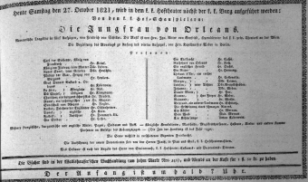 Theaterzettel (Oper und Burgtheater in Wien) 18211027 Seite: 1