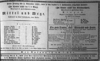 Theaterzettel (Oper und Burgtheater in Wien) 18211102 Seite: 1
