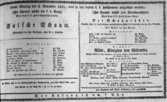 Theaterzettel (Oper und Burgtheater in Wien) 18211105 Seite: 1