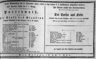 Theaterzettel (Oper und Burgtheater in Wien) 18211108 Seite: 1