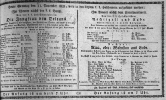 Theaterzettel (Oper und Burgtheater in Wien) 18211111 Seite: 1