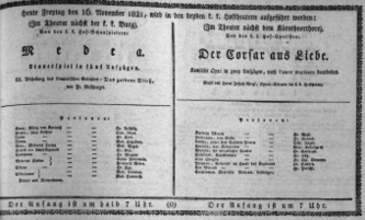 Theaterzettel (Oper und Burgtheater in Wien) 18211116 Seite: 1