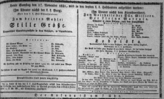 Theaterzettel (Oper und Burgtheater in Wien) 18211117 Seite: 1